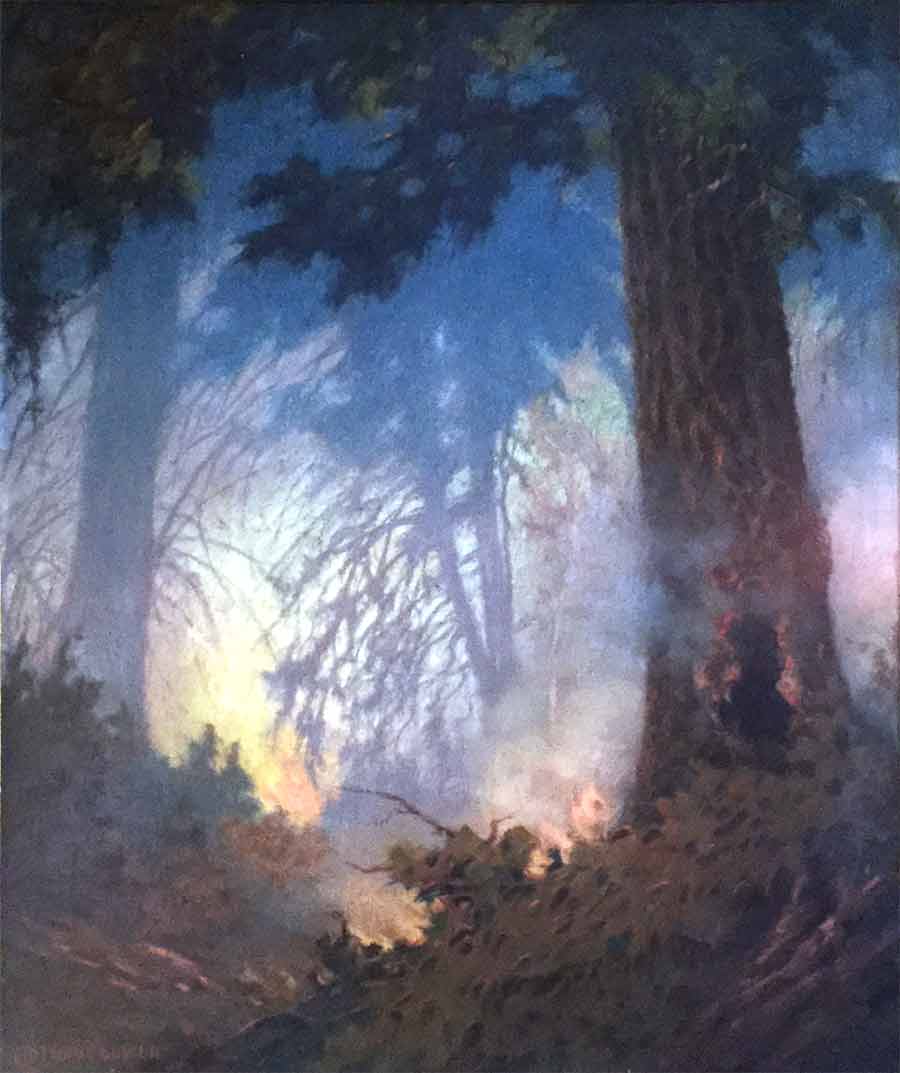 Original framed pastel on board by Anthony Henderson Euwer (1877 - 1955) titled The big burn title=