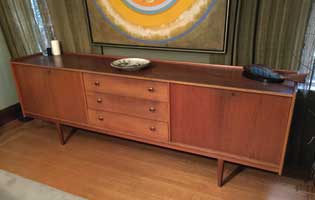 Danish mid century modern teal credenza with BRANTORPS label from a local Vancouver estate